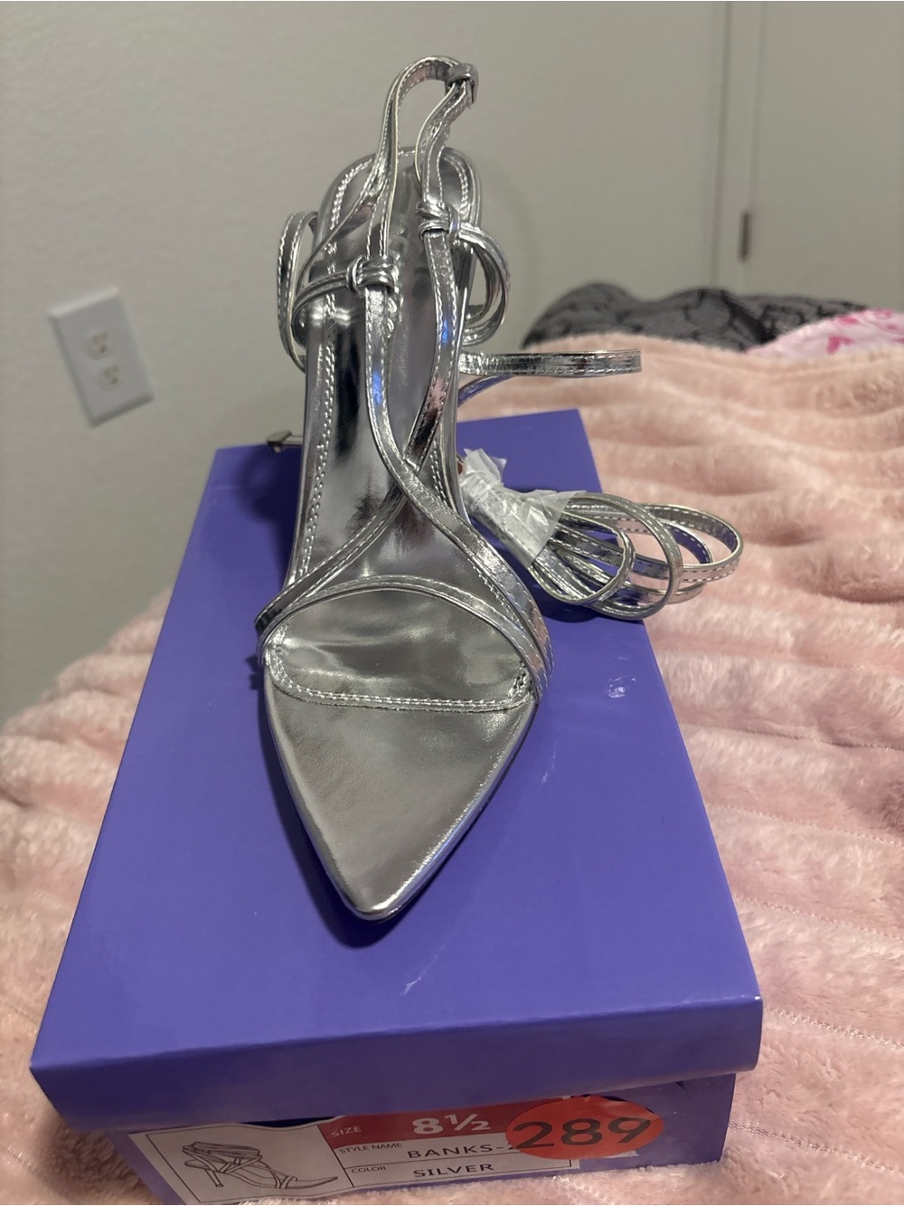 Silver Strappy Pointed-Toe Heels